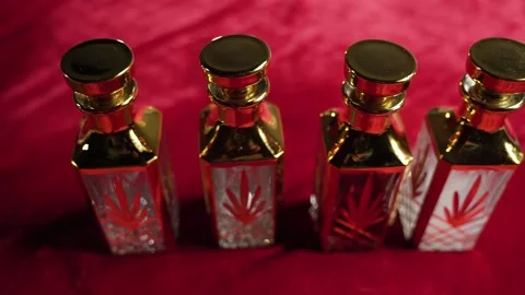 Empty glass vials stand on table with red Stock Footage 167740926