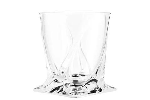 Empty glass for whiskey with pattern on white or transparent background. 3d Stock Illustration