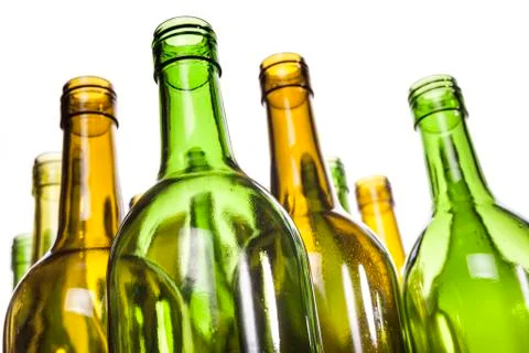 Empty glass wine bottles Stock Photos