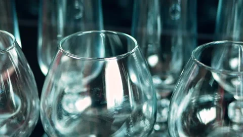 Empty glass wine glasses. Camera moves from left to right. Closeup Video stock 105434861