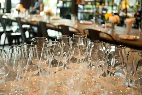 Empty Glass of wine on a table Stock Photos