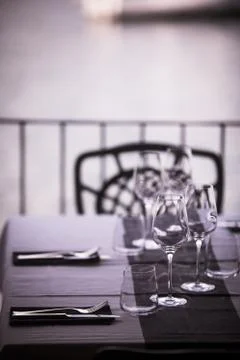 Empty glasses and dish ware Stock Photos