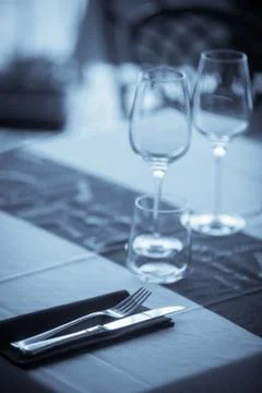 Empty glasses and dish ware Stock Photos