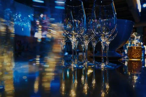 Empty glasses on a banquet table close-up Stock Photos