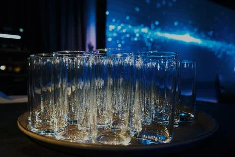 Empty glasses on a banquet table close-up Stock Photos