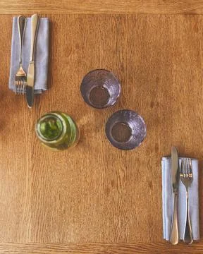 Empty glasses bottle mint water Stock Photos