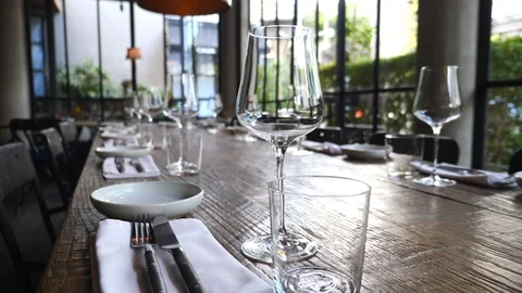Empty Glasses, Plates, Forks, Knives Serving For Dinner In Restaurant. Vídeos de archivo 101587613