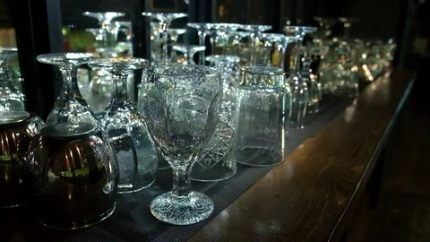 Empty glasses ready for use in the bar Stock Footage 85528776