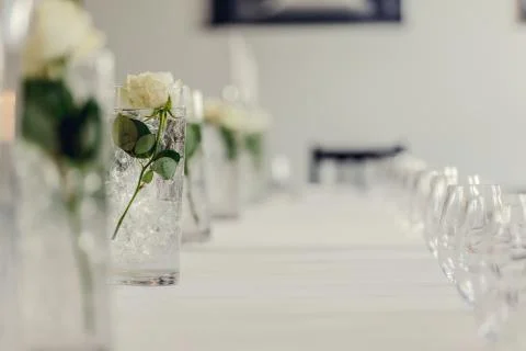 Empty glasses in restaurant. Cutlery on the table in a restaurant table setting, Stock Photos