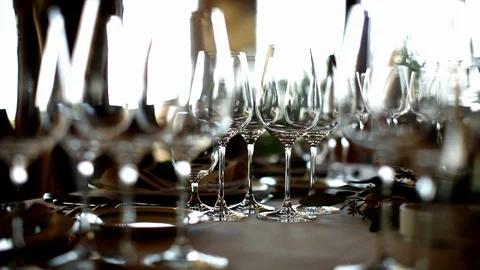 Empty glasses in restaurant Stock Footage 100770503