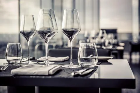 Empty glasses in restaurant Stock Photos