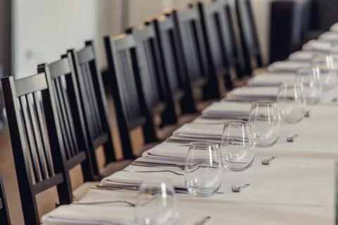 Empty glasses in restaurant.  Stock Photos