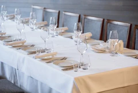 Empty glasses in restaurant.  Stock Photos