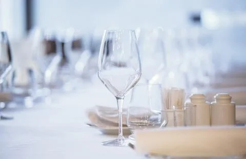Empty glasses in restaurant.  Stock Photos