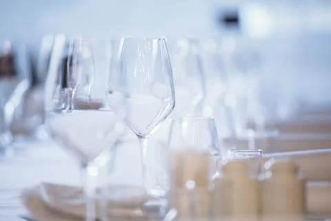 Empty glasses in restaurant.  Stock Photos