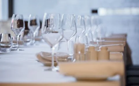Empty glasses in restaurant.  Stock Photos
