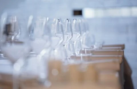 Empty glasses in restaurant.  Stock Photos