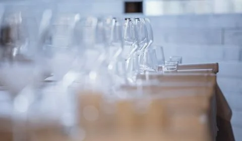 Empty glasses in restaurant.  Stock Photos