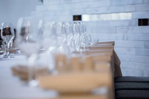 Empty glasses in restaurant.  Stock Photos