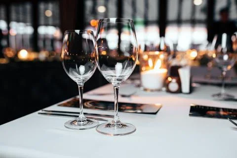 Empty glasses at the restaurant Stock Photos