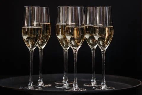 Empty glasses in a restaurant on a table. black background 스톡 사진