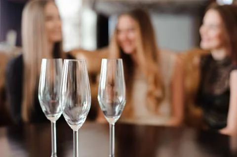 Empty glasses in a restaurant on the table Stock Photos