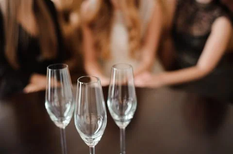 Empty glasses in a restaurant on the table Stock Photos