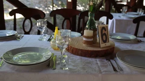 Empty glasses set in restaurant Stock Footage 52723682