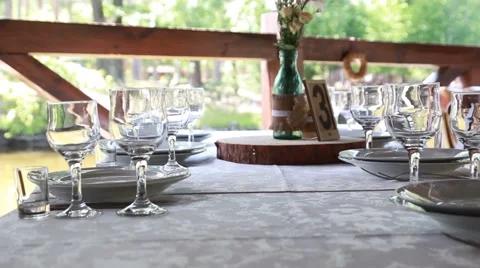 Empty glasses set in restaurant Видео 52723740