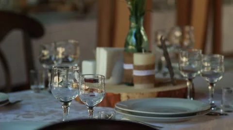 Empty glasses set in restaurant Stock Footage 52723780