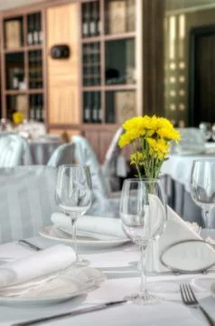 Empty glasses set in restaurant Stock Photos