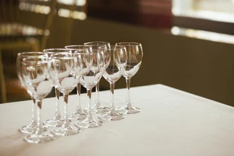 Empty glasses set in restaurant Stock Photos