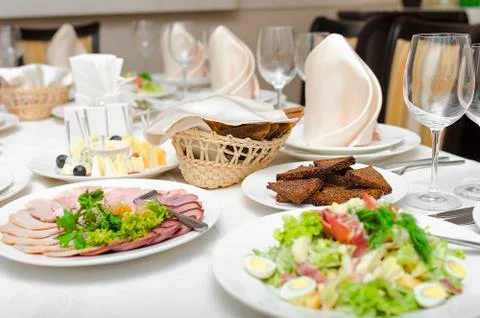 Empty glasses set in restaurant Stock Photos