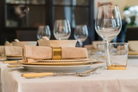Empty glasses set in restaurant Stock Photos