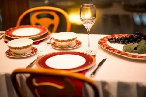 Empty glasses set in restaurant Stock Photos