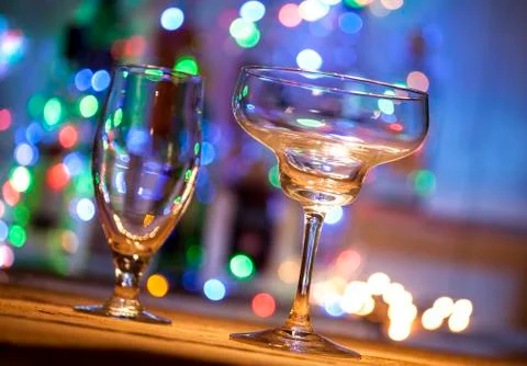 Empty glasses on table Stock Photos