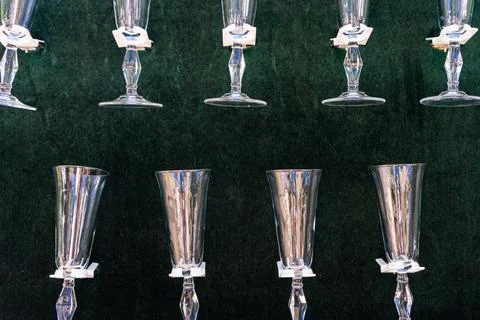 Empty glassware. Glasses for drinks. Decor. Decoration for the holiday. Stock Photos