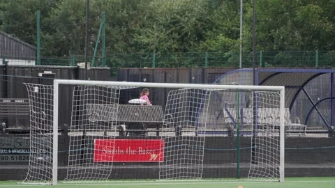 Empty Goal Net at Townhead Park Before Woman’s Football Match 库存影片 335885994