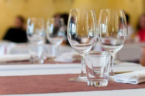 Empty goblets on table Stock Photos
