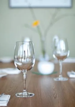 Empty goblets on table Stock Photos