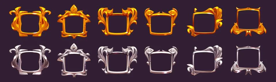 Empty gold and silver frames of game award labels Stock Illustration