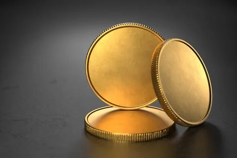 Empty gold coins on a dark background. 3d render. 스톡 일러스트