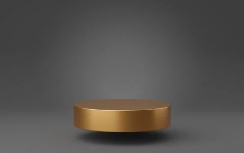 Empty gold cylinder podium floating on black background. Abstract minimal s.. Stock Photos