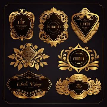 Empty gold labels , vector illustration, Made by AI,Artificial intelligence Stock Illustration