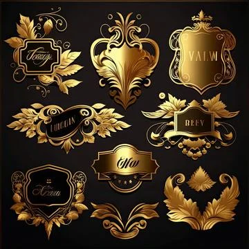 Empty gold labels , vector illustration, Made by AI,Artificial intelligence Stock Illustration