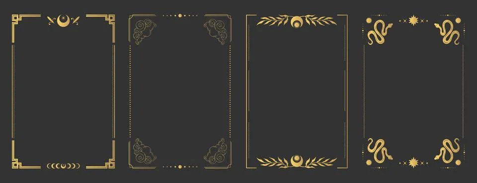 Empty golden border frames for Tarot cards. Tarot templates Stock Illustration