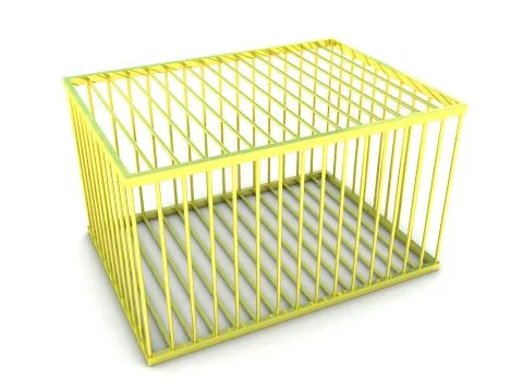 Empty golden cage - white background Stock Illustration