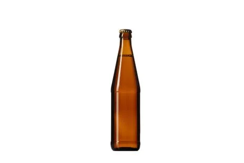 Empty golden colored beer bottle. Isolated on white studio background Stock Photos