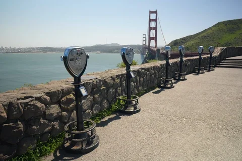 Empty Golden Gate Bridge empty tourism in San francisco, corona virus Stock Footage 128275780