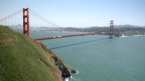 Empty Golden Gate Bridge empty tourism in San francisco Stock Footage 128276291